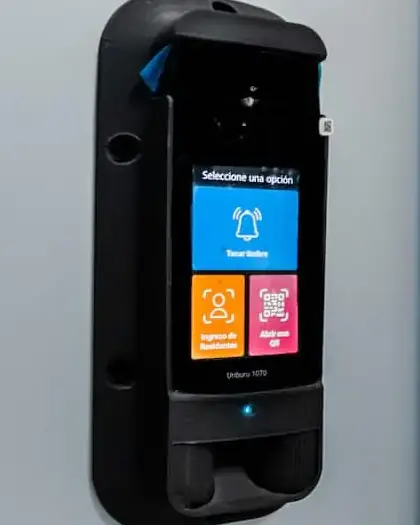 Intercom with a QR reader at the building entrance